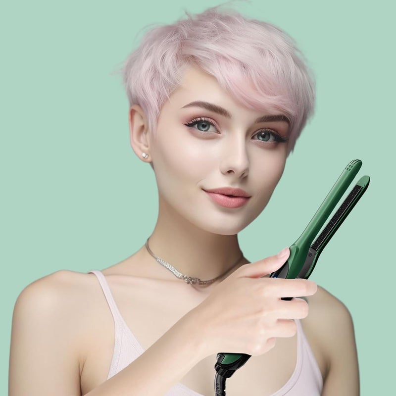 DSHOW Pencil Flat Iron, 3/10" Small Flat Irons for Short Hair, Pixie Cut and Bangs,Tourmaline Ceramic Mini Hair Straightener for Edges with Adjustable Temperature, Auto Shut Off (Green) - Image 5